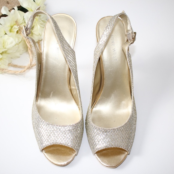 Nine West Shoes - Nine West Gold Silver Sparkly Open-Toe Heels